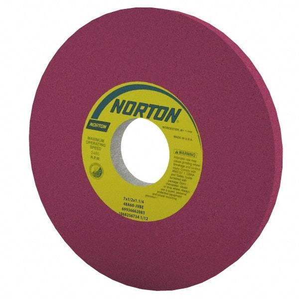 Norton - 8" Diam x 1-1/4" Hole x 1/2" Thick, J Hardness, 60 Grit Surface Grinding Wheel - Aluminum Oxide, Type 1, Medium Grade, 3,600 Max RPM, Vitrified Bond, No Recess - A1 Tooling