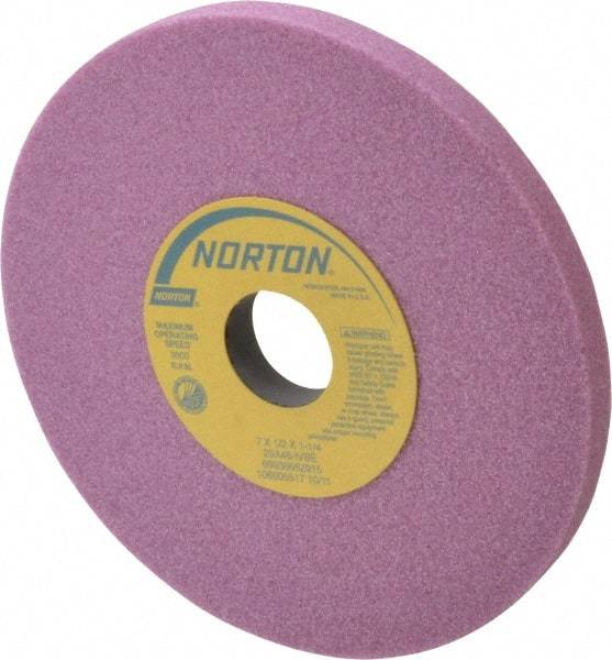 Norton - 7" Diam x 1-1/4" Hole x 1/2" Thick, I Hardness, 46 Grit Surface Grinding Wheel - Aluminum Oxide, Type 1, Coarse Grade, 3,600 Max RPM, Vitrified Bond, No Recess - A1 Tooling