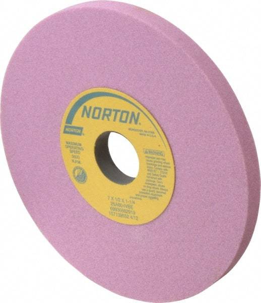 Norton - 7" Diam x 1-1/4" Hole x 1/2" Thick, I Hardness, 60 Grit Surface Grinding Wheel - Aluminum Oxide, Type 1, Medium Grade, 3,600 Max RPM, Vitrified Bond, No Recess - A1 Tooling