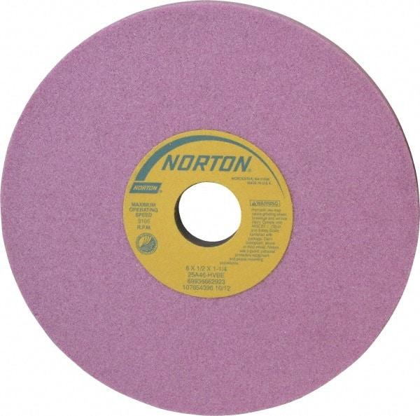 Norton - 8" Diam x 1-1/4" Hole x 1/2" Thick, H Hardness, 46 Grit Surface Grinding Wheel - Aluminum Oxide, Type 1, Coarse Grade, 3,105 Max RPM, Vitrified Bond, No Recess - A1 Tooling