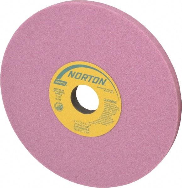 Norton - 8" Diam x 1-1/4" Hole x 1/2" Thick, K Hardness, 46 Grit Surface Grinding Wheel - Aluminum Oxide, Type 1, Coarse Grade, 3,105 Max RPM, Vitrified Bond, No Recess - A1 Tooling