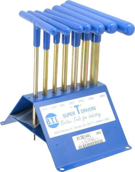 Made in USA - 7 Piece T-Handle Hex Key Set - Hex Range 2 to 8mm, 7" OAL, Chromalloy Steel - A1 Tooling