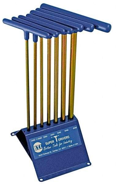 Made in USA - 7 Piece T-Handle Hex Key Set - Hex Range 2 to 8mm, 13" OAL, Chromalloy Steel - A1 Tooling