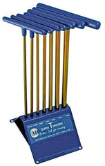 Made in USA - 7 Piece T-Handle Hex Key Set - Hex Range 2 to 8mm, 13" OAL, Chromalloy Steel - A1 Tooling