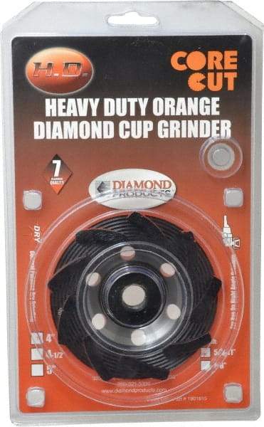 Core Cut - 4" Diam, 3/16" Overall Thickness, Spiral Cup Tool & Cutter Grinding Wheel - Diamond, 15,000 RPM - A1 Tooling