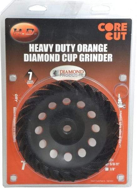 Core Cut - 7" Diam, 3/16" Overall Thickness, Spiral Cup Tool & Cutter Grinding Wheel - Diamond, 8,725 RPM - A1 Tooling