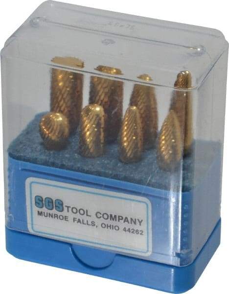 SGS Pro - 8 Piece, 1/4" Shank Burr Set - Tungsten Carbide, Multiple Head Shapes, 14° Included Angle - A1 Tooling