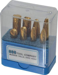 SGS Pro - 8 Piece, 1/4" Shank Burr Set - Tungsten Carbide, Multiple Head Shapes, 14° Included Angle - A1 Tooling