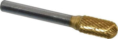 SGS Pro - 3/8" Cut Diam, 1/4" Shank Diam, Cylinder with Radius Head Double Cut Burr - Carbide, Radius End, 3/4" LOC, 2-1/2" OAL - A1 Tooling