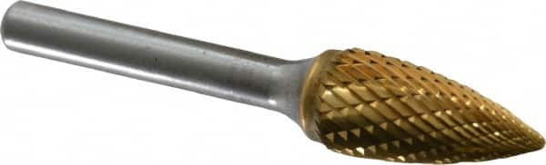 SGS Pro - 1/2" Cut Diam, 1/4" Shank Diam, Tree Head Double Cut Burr - Carbide, Point End, 1" LOC, 2-3/4" OAL - A1 Tooling