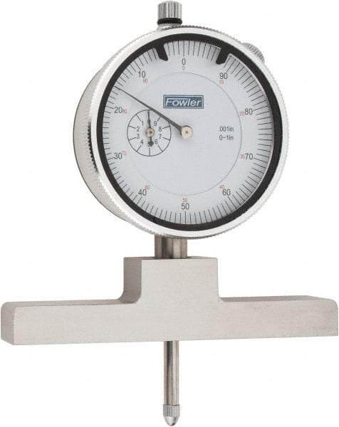 Fowler - 0 to 22 Inch Range, Steel, White Dial Depth Gage - 0.001 Inch Graduation, 0.001 Inch Accuracy, 1 Inch Travel, 4 Inch Base Measuring Length - A1 Tooling