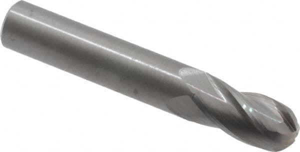 OSG - 9/16" Diam, 1-1/8" LOC, 4 Flute Solid Carbide Ball End Mill - Uncoated, Single End, 3-1/2" OAL, 9/16" Shank Diam, Spiral Flute - A1 Tooling