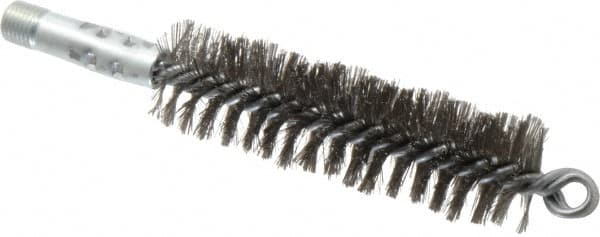 Schaefer Brush - 4-1/2" Brush Length, 1-1/4" Diam, Double Stem, Double Spiral Tube Brush - 7-1/4" Long, Stainless Steel, 1/4" NPSM Male Connection - A1 Tooling