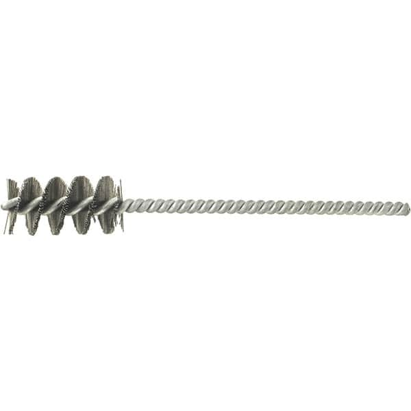 Brush Research Mfg. - 2" Diam Helical Stainless Steel Tube Brush - Single Spiral, 0.003" Filament Diam, 1" Brush Length, 4" OAL, 0.097" Diam Stainless Steel Shank - A1 Tooling