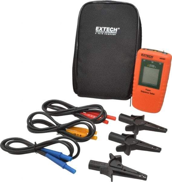 Extech - 3 Phase, 40 to 600 VAC, 15 to 400 Hz, 32 to 104°F, LCD Display Phase Rotation Tester - No Battery Required, Includes Alligator Clips, Test Leads, CAT III 600 V, CE, EN 61010-1 - A1 Tooling