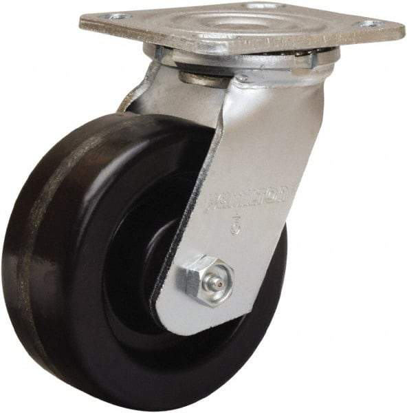 Hamilton - 5" Diam x 2" Wide x 6-1/2" OAH Top Plate Mount Swivel Caster - Phenolic, 900 Lb Capacity, Straight Roller Bearing, 4 x 4-1/2" Plate - A1 Tooling