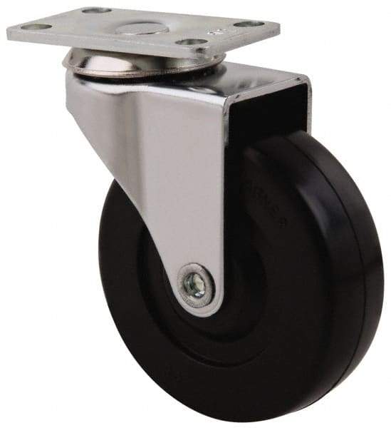 E.R. Wagner - 2-1/2" Diam x 13/16" Wide x 3-3/16" OAH Top Plate Mount Swivel Caster - Soft Rubber, 90 Lb Capacity, Delrin Bearing, 1-3/16 x 2" Plate - A1 Tooling