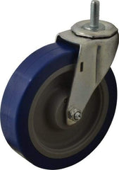 E.R. Wagner - 5" Diam x 1-1/4" Wide x 5-1/2" OAH Stem Mount Swivel Caster - Polyurethane, 280 Lb Capacity, Delrin Bearing, 3/8-16 x 1" Threaded Stem - A1 Tooling