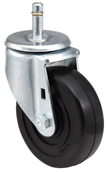 E.R. Wagner - 5" Diam x 1-1/4" Wide x 6-1/8" OAH Stem Mount Swivel Caster - Soft Rubber, 200 Lb Capacity, Delrin Bearing, 13/16 x 1-3/4" Friction Stem - A1 Tooling