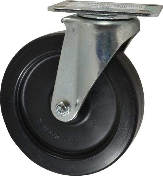 E.R. Wagner - 6" Diam x 1-3/8" Wide x 7-1/16" OAH Top Plate Mount Swivel Caster - Polyolefin, 400 Lb Capacity, Plain Bearing, 3-1/8 x 4-1/8" Plate - A1 Tooling