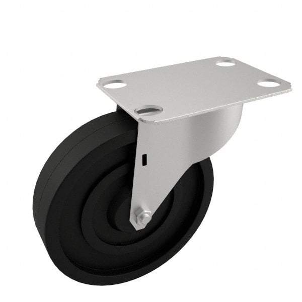 E.R. Wagner - 5" Diam x 1-1/4" Wide x 5-5/8" OAH Top Plate Mount Swivel Caster with Brake - Polyolefin, 280 Lb Capacity, Plain Bearing, 2-3/4 x 3-3/4" Plate - A1 Tooling