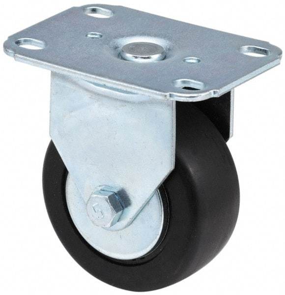 E.R. Wagner - 5" Diam x 1-3/8" Wide x 6-1/16" OAH Top Plate Mount Rigid Caster - Soft Rubber, 240 Lb Capacity, Delrin Bearing, 3-1/8 x 4-1/8" Plate - A1 Tooling