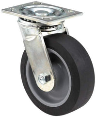 E.R. Wagner - 6" Diam x 2" Wide x 7-1/2" OAH Top Plate Mount Swivel Caster - Polyurethane, 1,200 Lb Capacity, Roller Bearing, 5 x 5-1/2" Plate - A1 Tooling