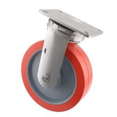 E.R. Wagner - 8" Diam x 2" Wide x 9-1/2" OAH Top Plate Mount Swivel Caster - Polyurethane, 900 Lb Capacity, Roller Bearing, 4 x 4-1/2" Plate - A1 Tooling