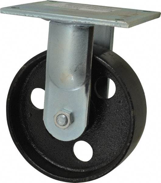 E.R. Wagner - 6" Diam x 2" Wide x 7-1/2" OAH Top Plate Mount Rigid Caster - Semi-Steel, 1,200 Lb Capacity, Roller Bearing, 5 x 5-1/2" Plate - A1 Tooling