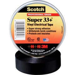 Electrical Tape: 3/4″ Wide, 110' Long, 7 mil Thick, Black 0 to 220 ° F Operating Temp, 1,150 V/mil, Series 33+