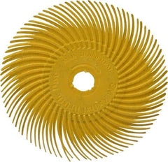 3M - 3" Diam, 3/8" Max Face Width, Plain Hole Radial Bristle Brush - 80 Grit, Medium Grade, 20,000 Max RPM, Yellow - A1 Tooling