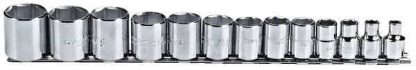 Proto - 13 Piece 3/8" Drive Chrome Finish Socket Set - 6 Points, 1/4" to 1" Range, Inch Measurement Standard - A1 Tooling