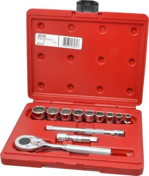 Proto - 12 Piece 3/8" Drive Chrome Finish Socket Set - 12 Points, 3/8" to 7/8" Range, Inch Measurement Standard - A1 Tooling