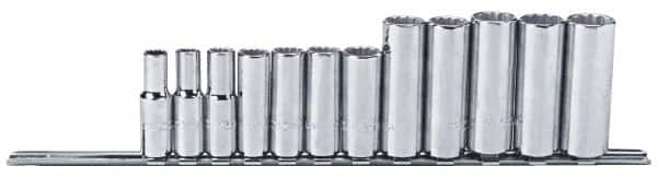 Proto - 12 Piece 3/8" Drive Chrome Finish Deep Well Socket Set - 12 Points, 8mm to 19mm Range, Metric Measurement Standard - A1 Tooling