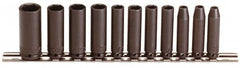 Proto - 11 Piece 1/4" Drive Black Finish Deep Well Impact Socket Set - 6 Points, 3/16" to 5/8" Range, Inch Measurement Standard - A1 Tooling