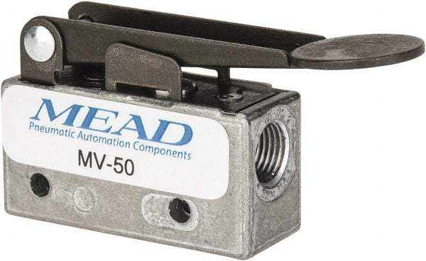 Mead - 0.11 CV Rate, 3 Way Pilot Air Valve - Fingertip Lever Actuator - A1 Tooling