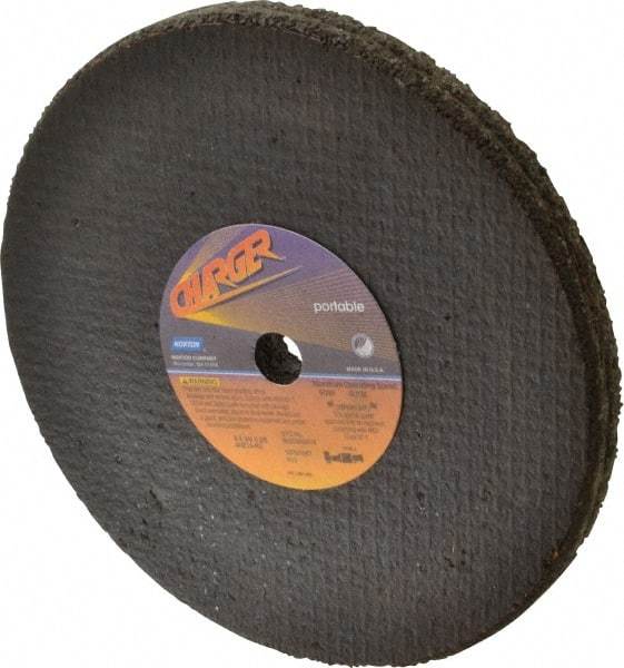 Norton - 8" Diam x 5/8" Hole x 3/4" Thick, R Hardness, 14 Grit Surface Grinding Wheel - Zirconia Alumina, Type 1, Very Coarse Grade, 6,000 Max RPM, No Recess - A1 Tooling