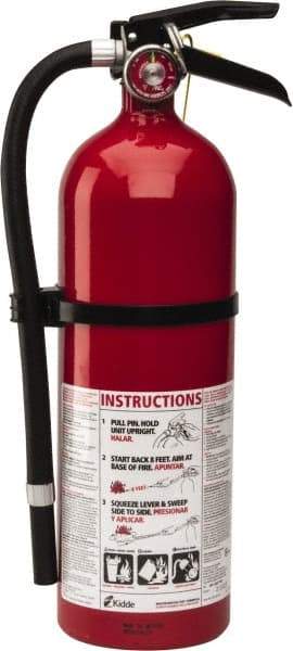 Kidde - 5 Lb, 3-A:40-B:C Rated, Dry Chemical Fire Extinguisher - 4-1/2" Diam x 16.07" High, 195 psi, 18' Discharge in 15 sec, Rechargeable, Seamless Aluminum Cylinder - A1 Tooling