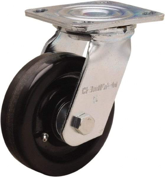 Hamilton - 5" Diam x 1-1/2" Wide x 6-1/2" OAH Top Plate Mount Swivel Caster - Phenolic, 550 Lb Capacity, Straight Roller Bearing, 4 x 4-1/2" Plate - A1 Tooling