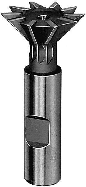 Keo - 1-3/8" Diam x 3/8" Width of Cut, 45° Included Angle, High Speed Steel Dovetail Cutter - 5/8" Shank Diam, 2-1/2" Shank Length, 2-7/8" Overall Length, Weldon Flat, Uncoated - A1 Tooling