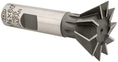 Interstate - 1-3/8" Diam x 9/16" Width of Cut, 60° Included Angle, High Speed Steel Dovetail Cutter - 5/8" Shank Diam, 2-7/8" Overall Length, Uncoated - A1 Tooling