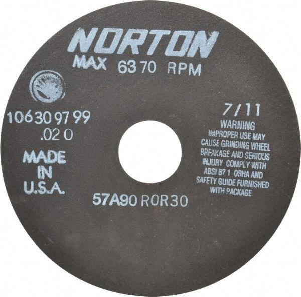 Norton - 6" 90 Grit Aluminum Oxide Cutoff Wheel - 0.02" Thick, 1-1/4" Arbor, 6,370 Max RPM, Use with Stationary Tools - A1 Tooling