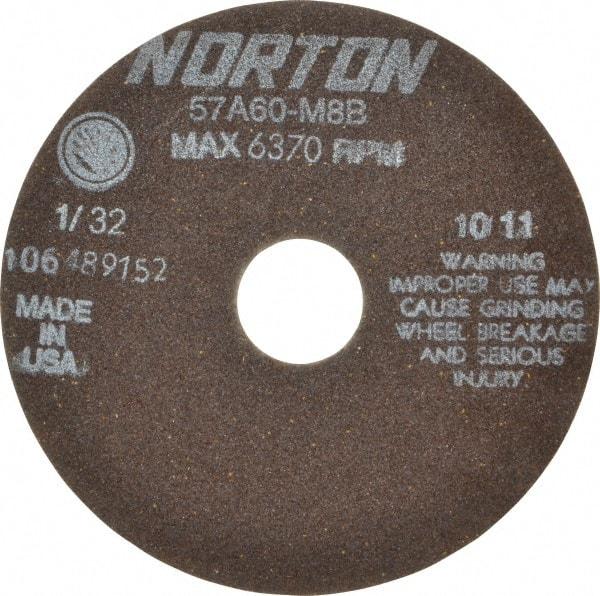 Norton - 6" 60 Grit Aluminum Oxide Cutoff Wheel - 1/32" Thick, 1-1/4" Arbor, 6,370 Max RPM, Use with Stationary Tools - A1 Tooling