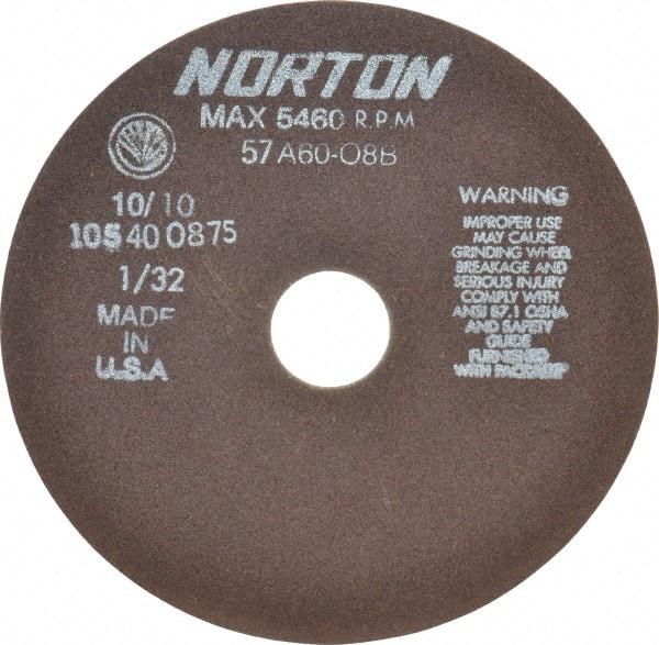 Norton - 7" 60 Grit Aluminum Oxide Cutoff Wheel - 1/32" Thick, 1-1/4" Arbor, 5,460 Max RPM, Use with Stationary Tools - A1 Tooling