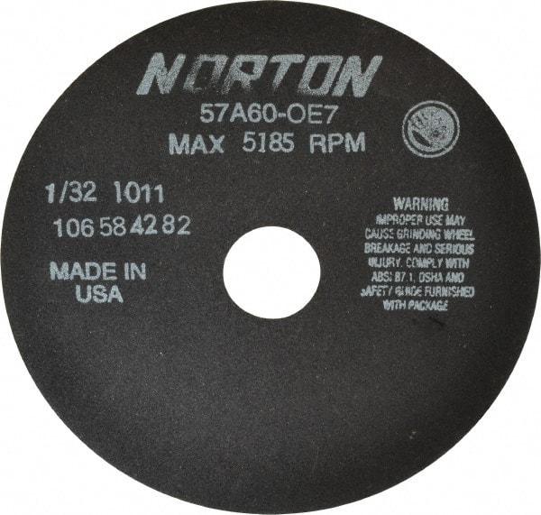 Norton - 7" 60 Grit Aluminum Oxide Cutoff Wheel - 1/32" Thick, 1-1/4" Arbor, 5,185 Max RPM, Use with Stationary Tools - A1 Tooling