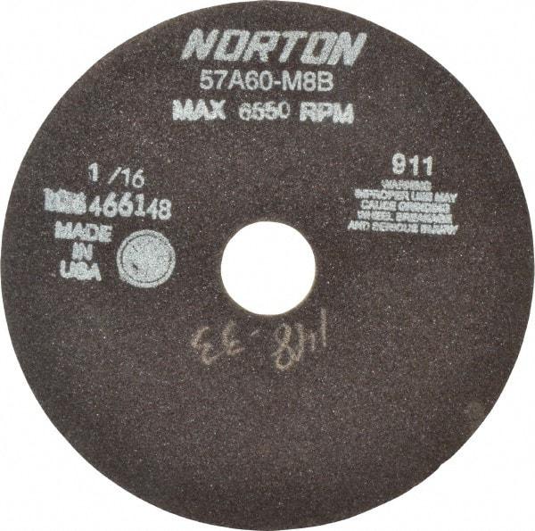 Norton - 7" 46 Grit Aluminum Oxide Cutoff Wheel - 1/16" Thick, 1-1/4" Arbor, 6,550 Max RPM, Use with Stationary Tools - A1 Tooling