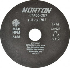 Norton - 7" 60 Grit Aluminum Oxide Cutoff Wheel - 1/16" Thick, 1-1/4" Arbor, 5,185 Max RPM, Use with Stationary Tools - A1 Tooling