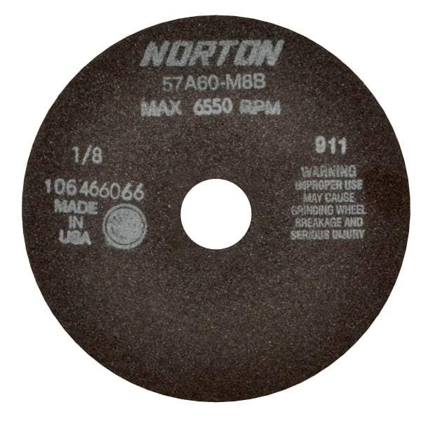 Norton - 7" 60 Grit Aluminum Oxide Cutoff Wheel - 1/8" Thick, 1-1/4" Arbor, 6,550 Max RPM, Use with Stationary Tools - A1 Tooling