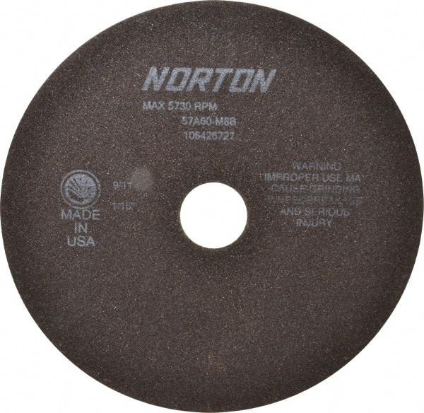 Norton - 8" 60 Grit Aluminum Oxide Cutoff Wheel - 1/16" Thick, 1-1/4" Arbor, 5,730 Max RPM, Use with Stationary Tools - A1 Tooling