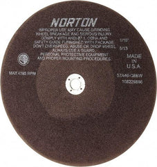 Norton - 10" 46 Grit Aluminum Oxide Cutoff Wheel - 1/16" Thick, 5/8" Arbor, 4,585 Max RPM, Use with Stationary Tools - A1 Tooling